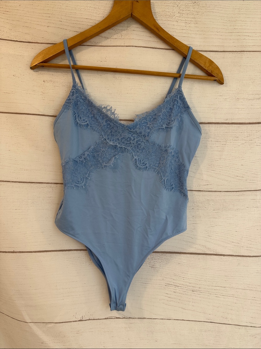 Women's Lace-Trim Bodysuit - Blue Zara Bodysuit Medium